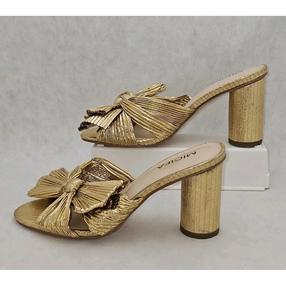 NWOB MICIFA Bow Knot Heeled Sandals Open Toe High Block Chunky Heel Sz 9 EU 40